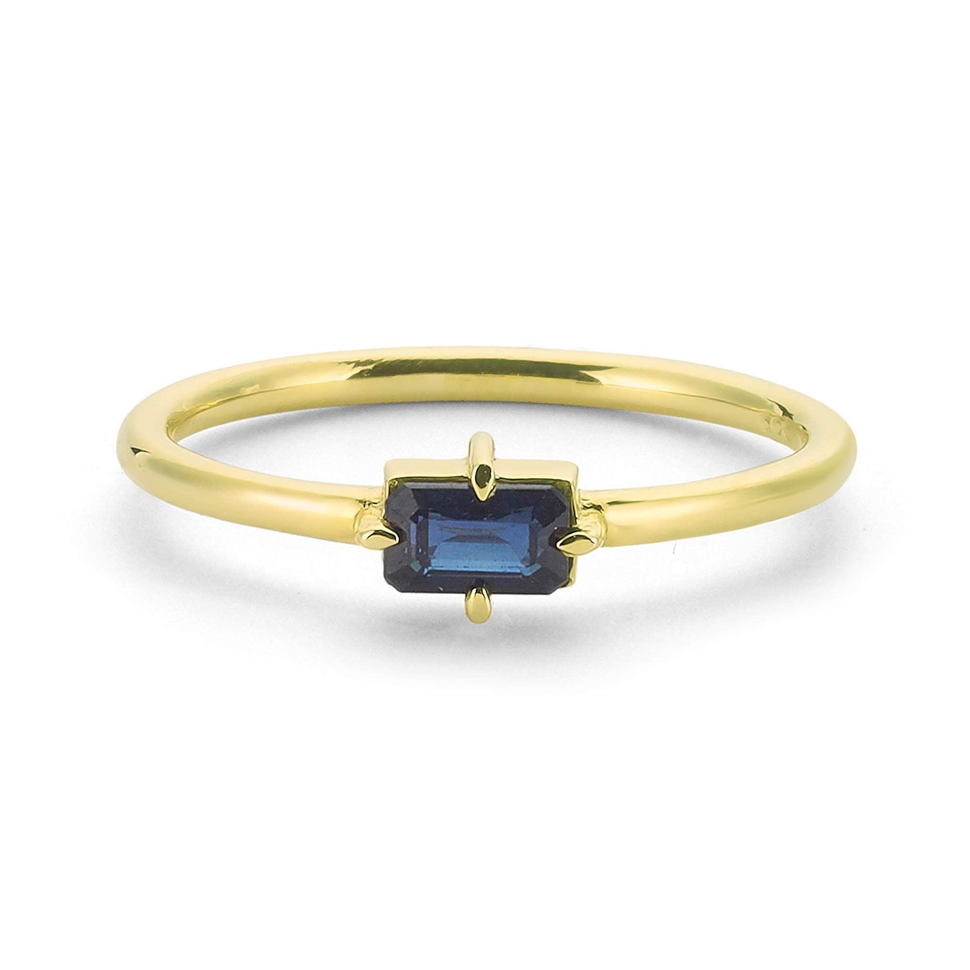 Sideways Rectangular Blue Sapphire Ring in Real Gold
