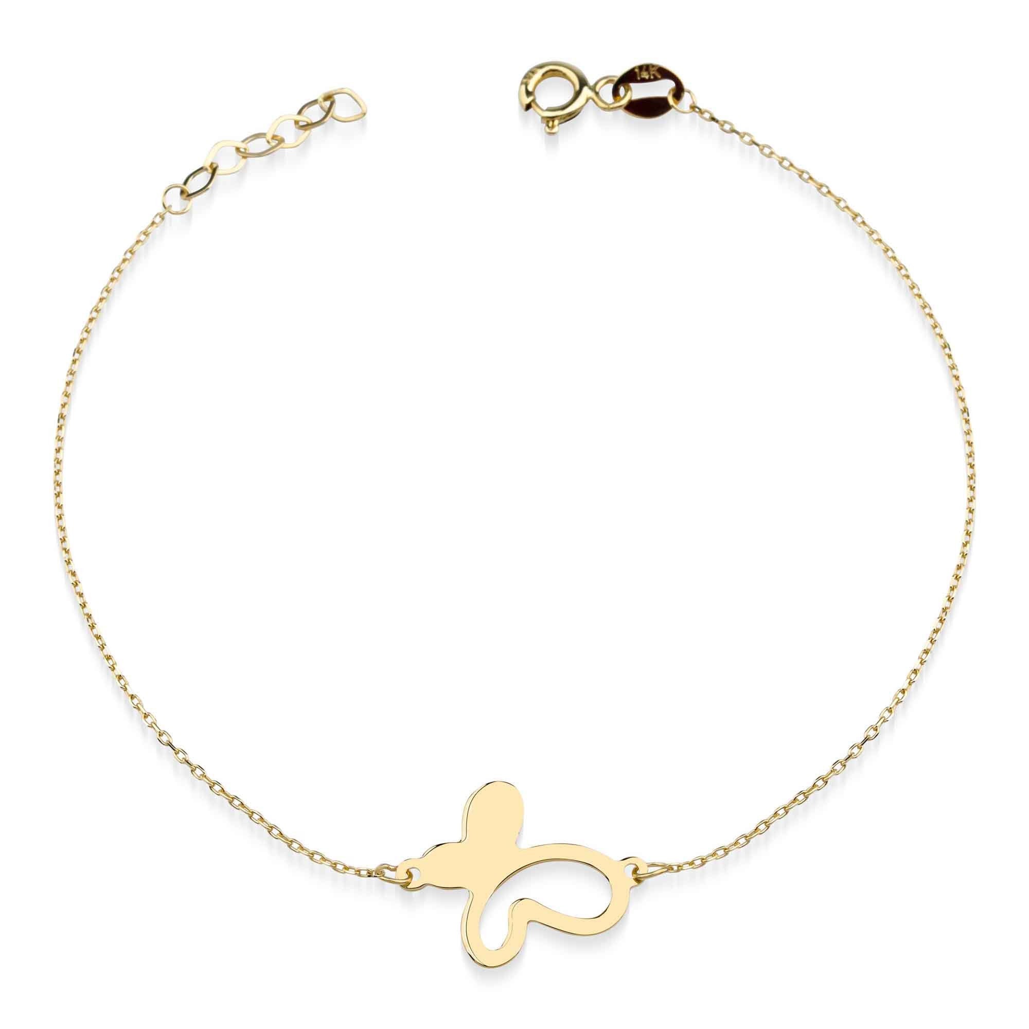 Simple Butterfly Charm Bracelet in Solid 14k Gold