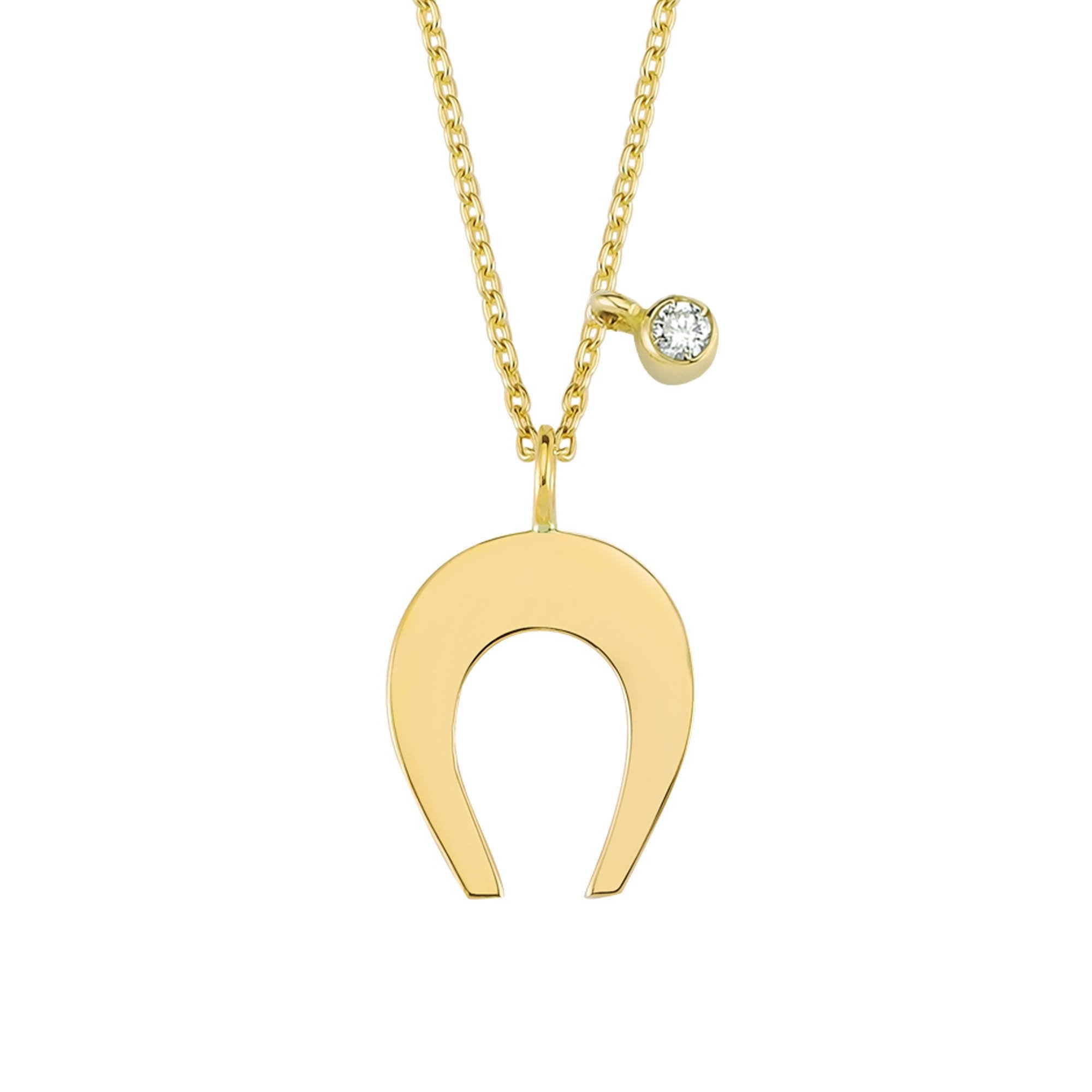Simple Horseshoe Charm Necklace for Good Luck in Gold