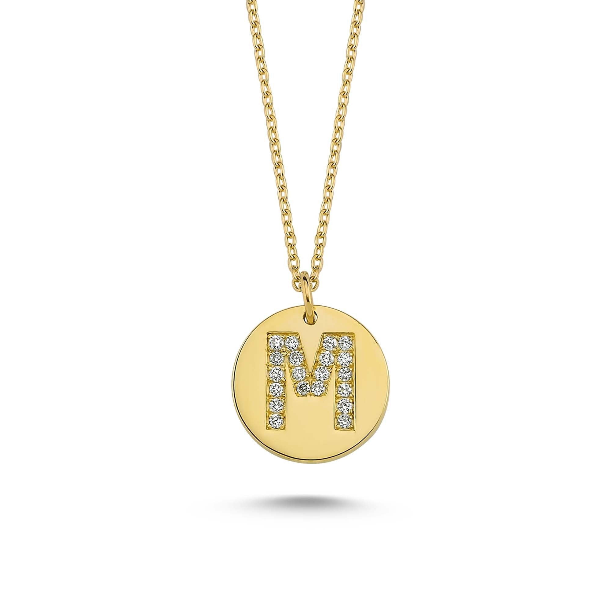 Simple Initial M Pendant Necklace with Gold and Diamond