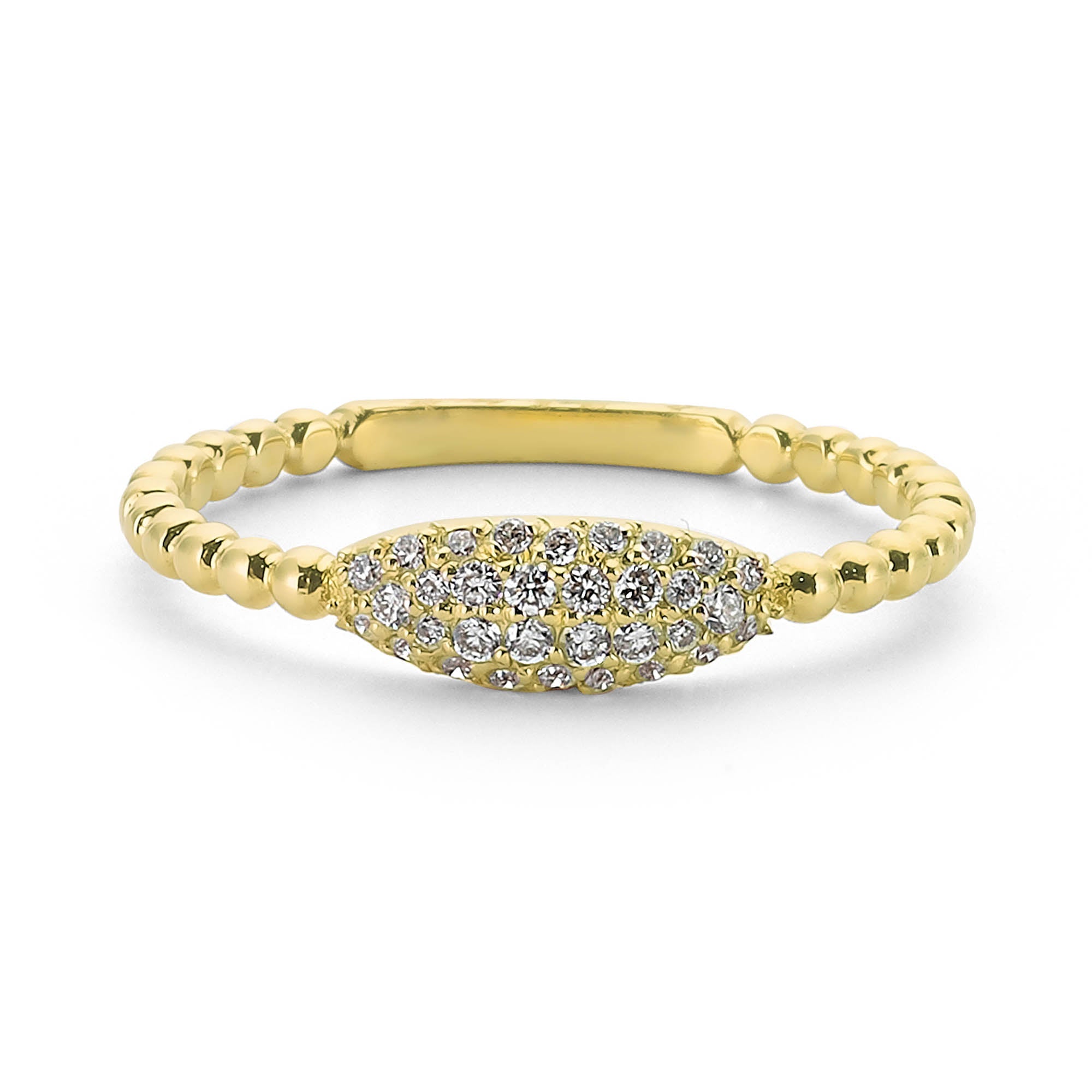Simple Pave Diamond Ring in Gold with Beaded Shank