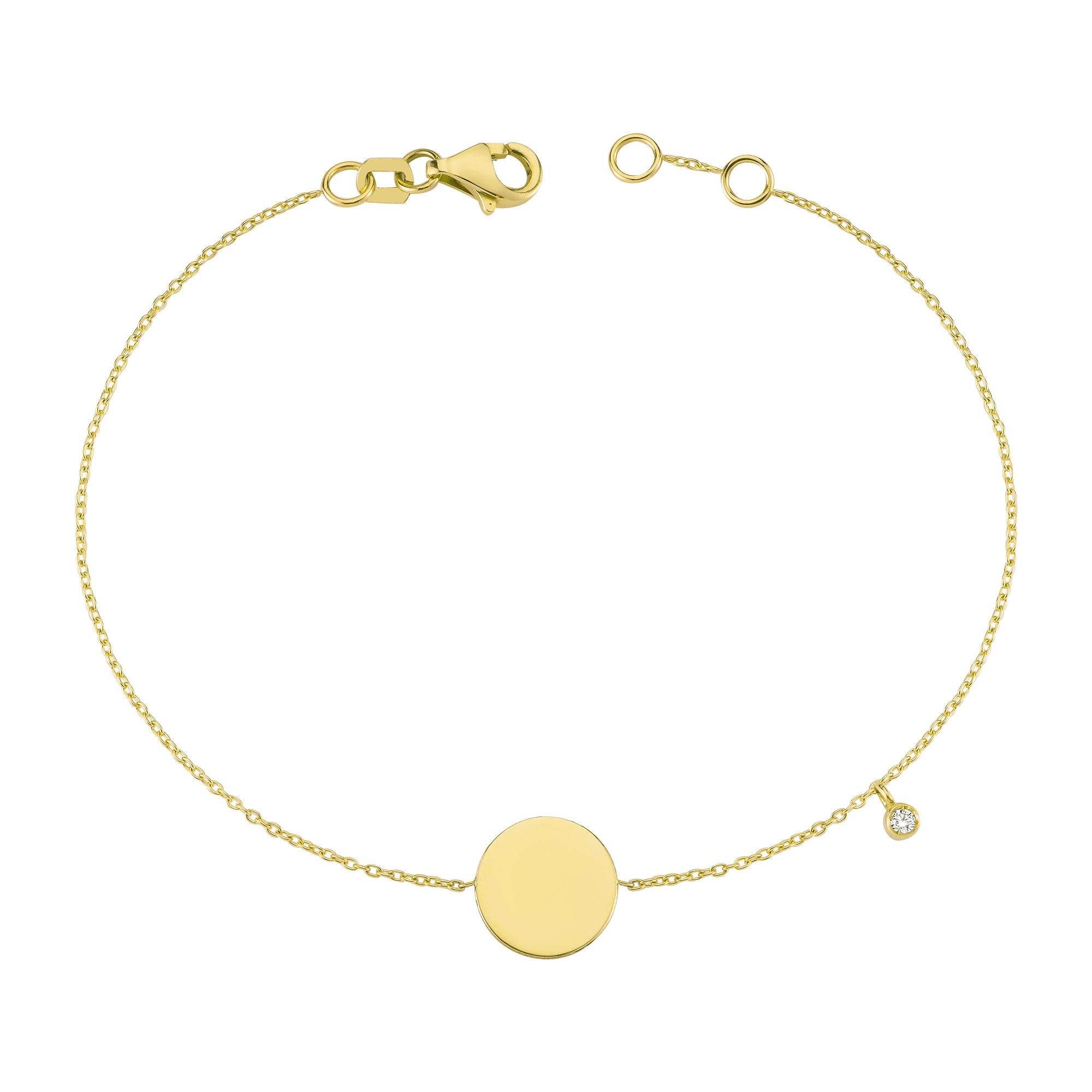 Simple Plain Gold Disc Bracelet with Dangle Diamond
