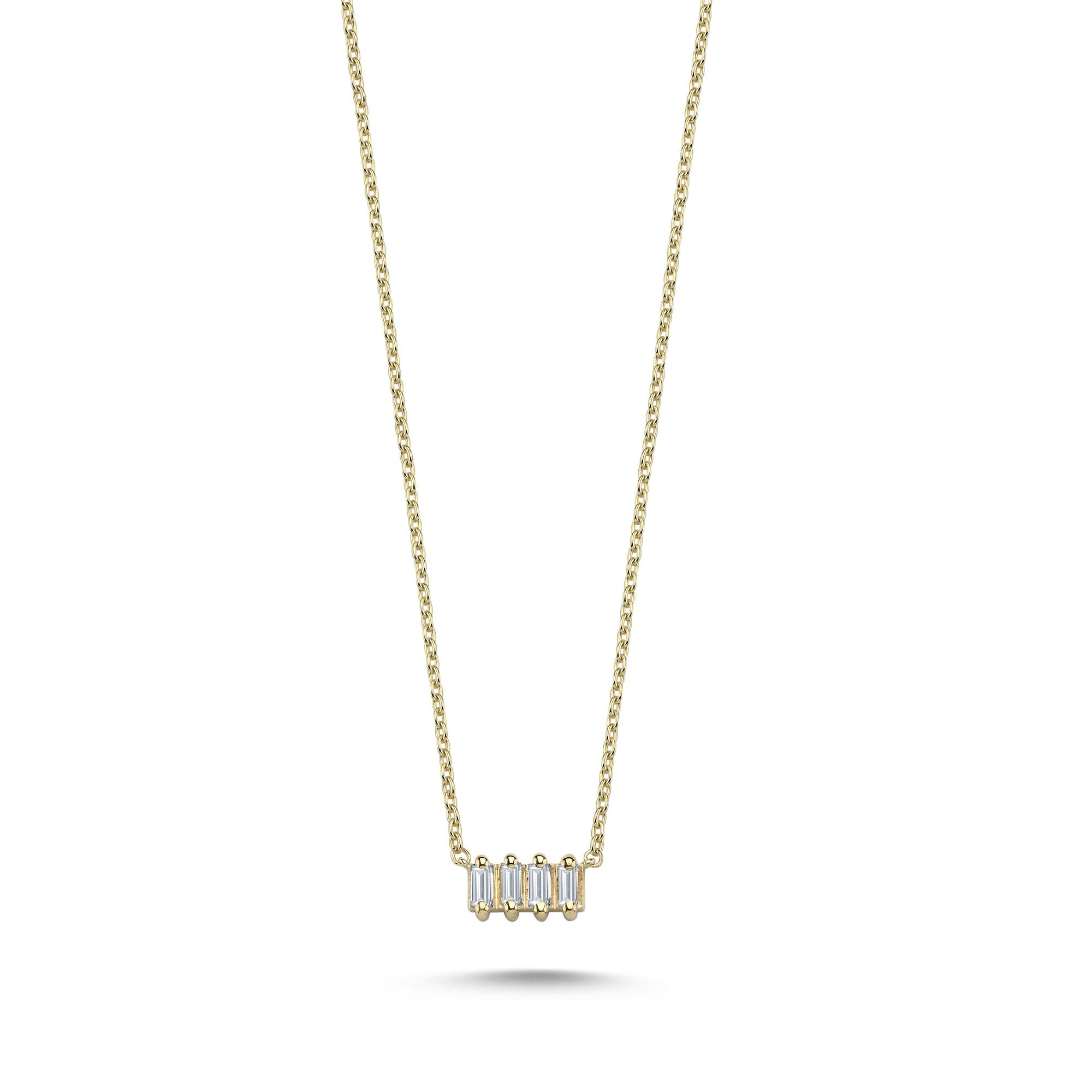 Simple Sideways Baguette Necklace in Real Gold