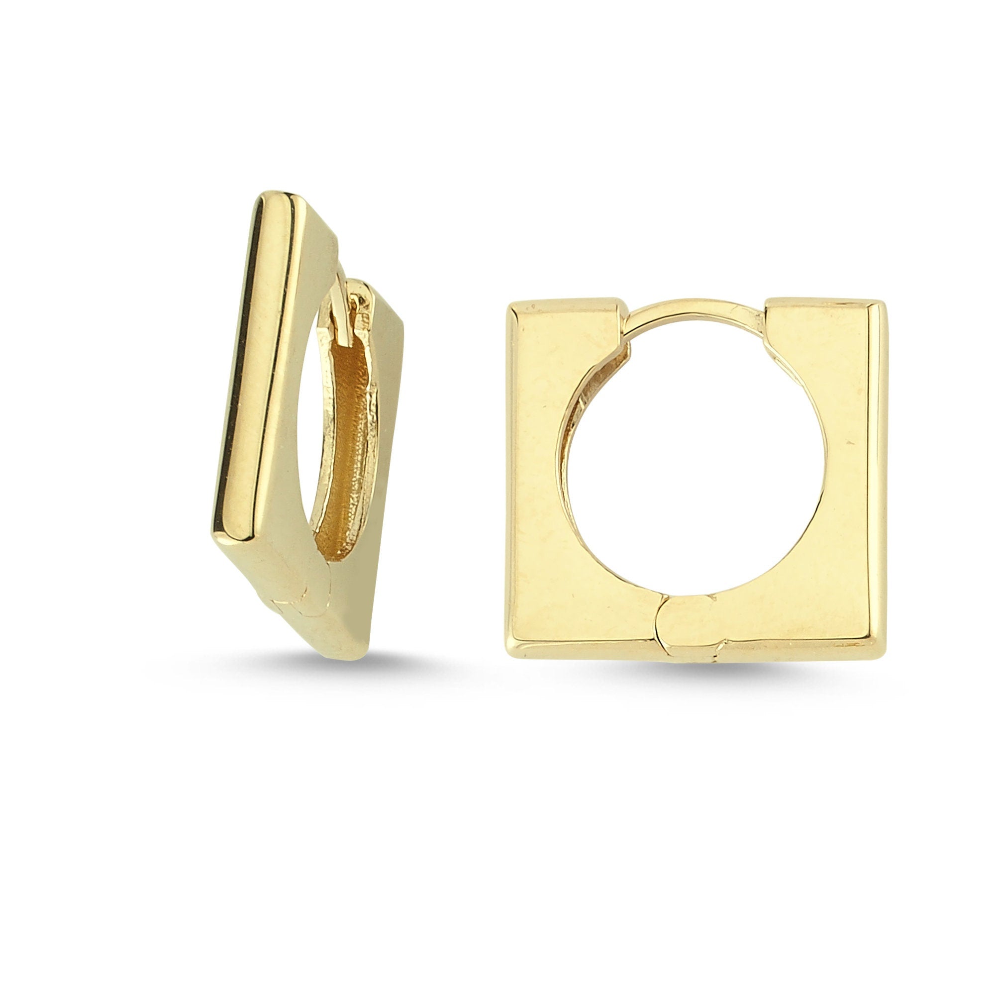 Simple Square Shape Hoop Earrings in Yellow Gold
