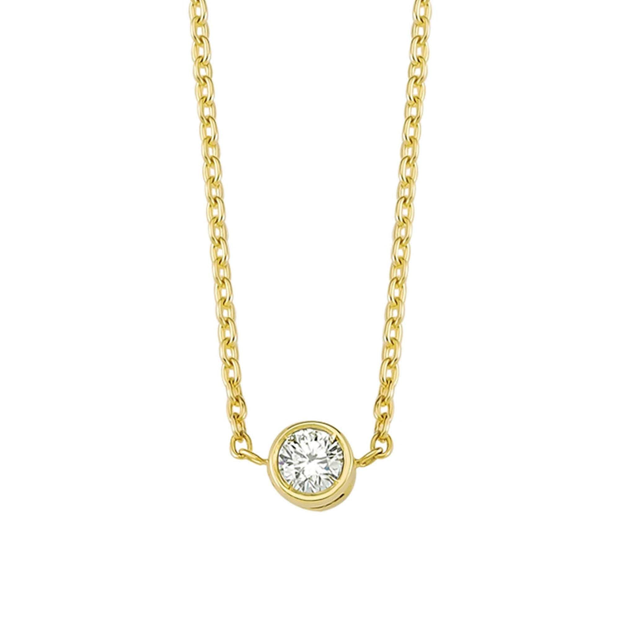 Single Round Diamond Choker Necklace in Solid Gold