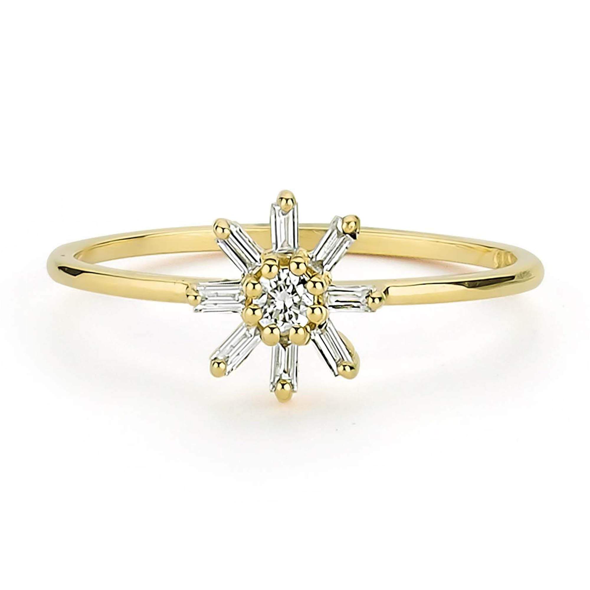 Small Baguette Diamond Sunlight Ring in Gold