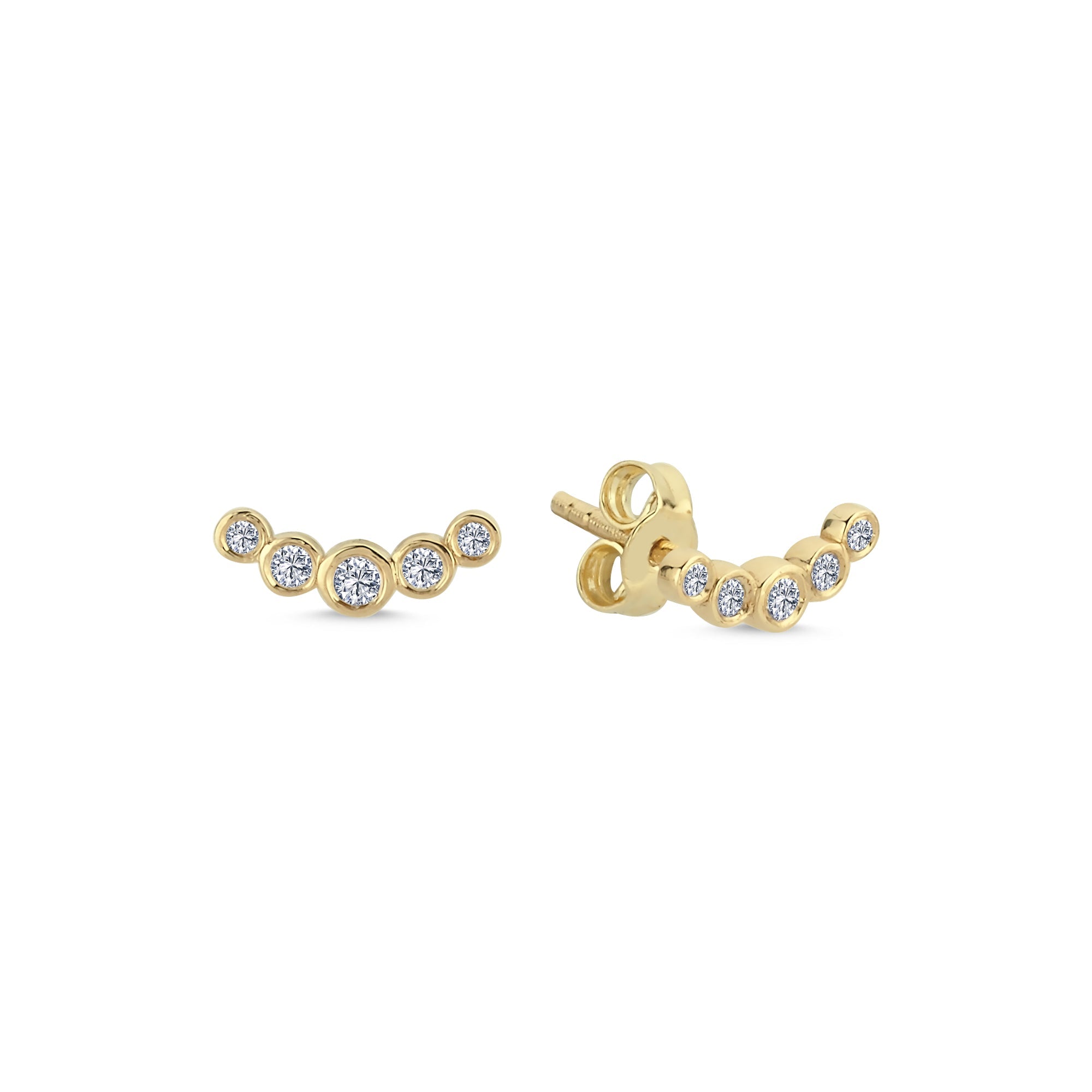 Small Bezel Diamond Curvy Stud Earrings