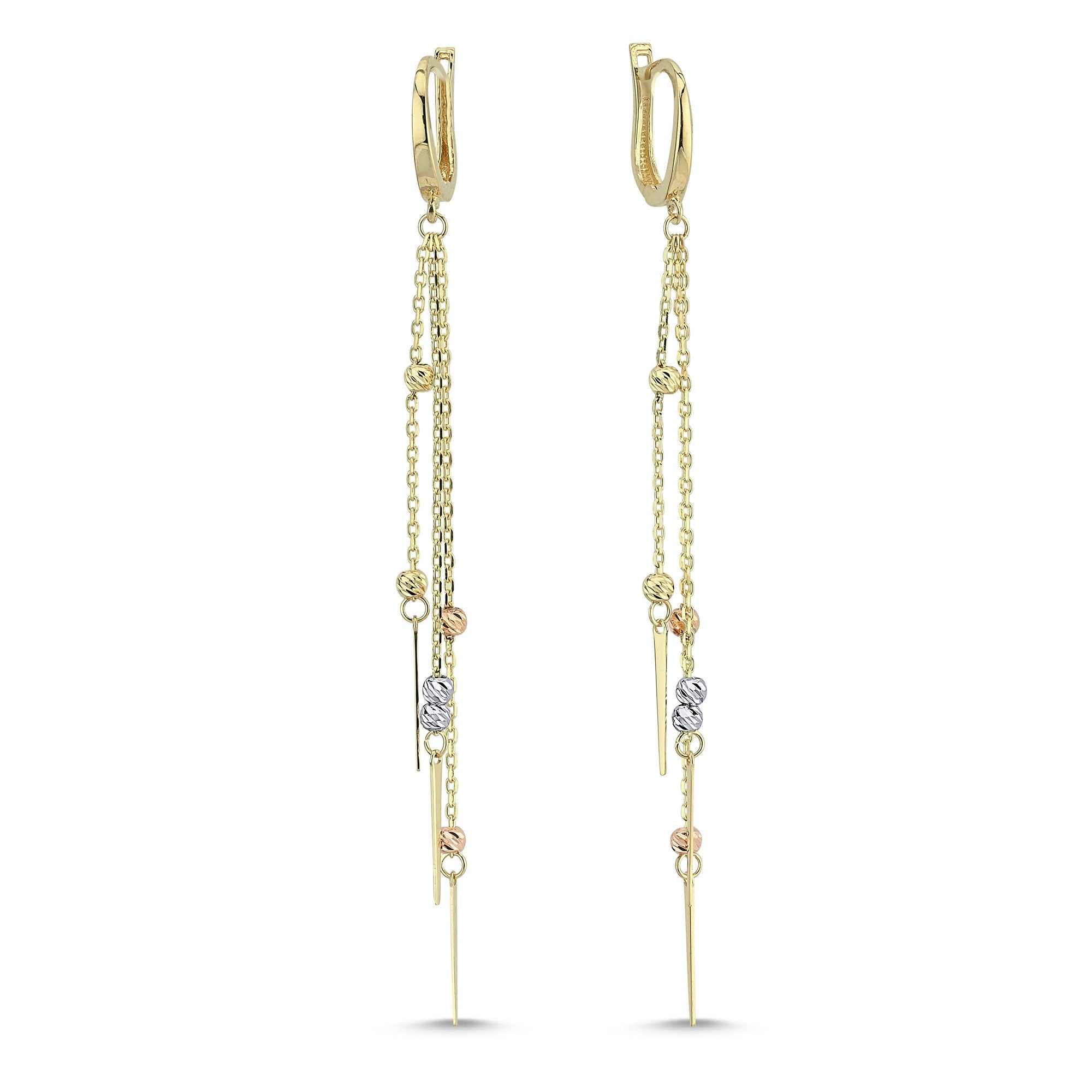 Small Laser Cut Ball Chain Tassel Earrings in Gold