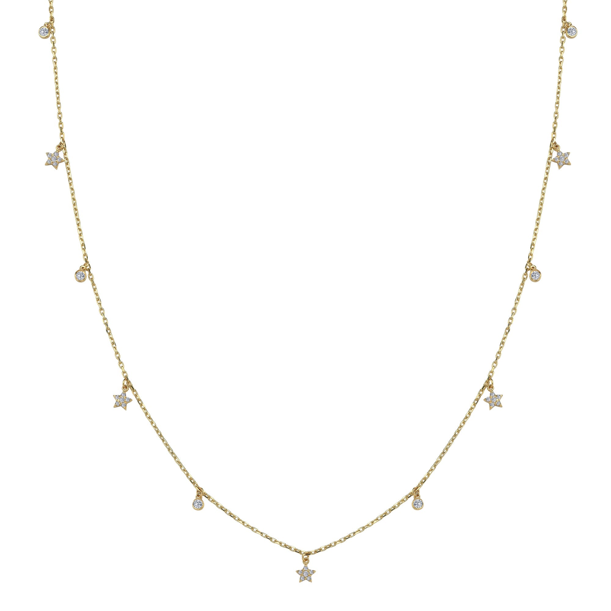 Small Star & Bezel Charm Necklace with Diamond