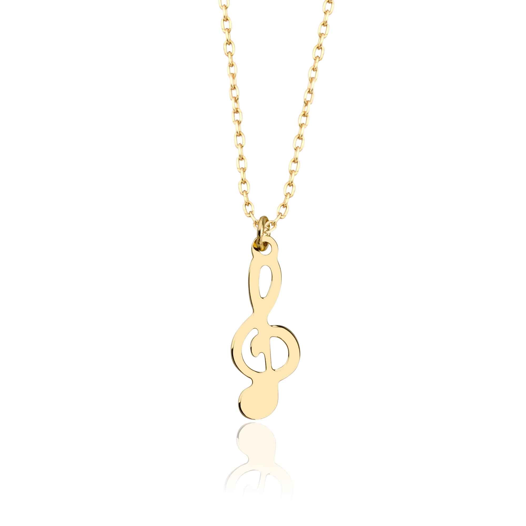 Small Treble Clef Musical Charm Necklace in Solid Gold
