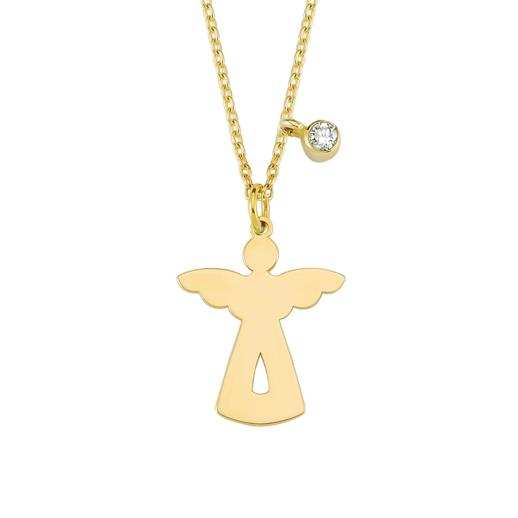 Solid Gold Angel Charm Necklace in 14k