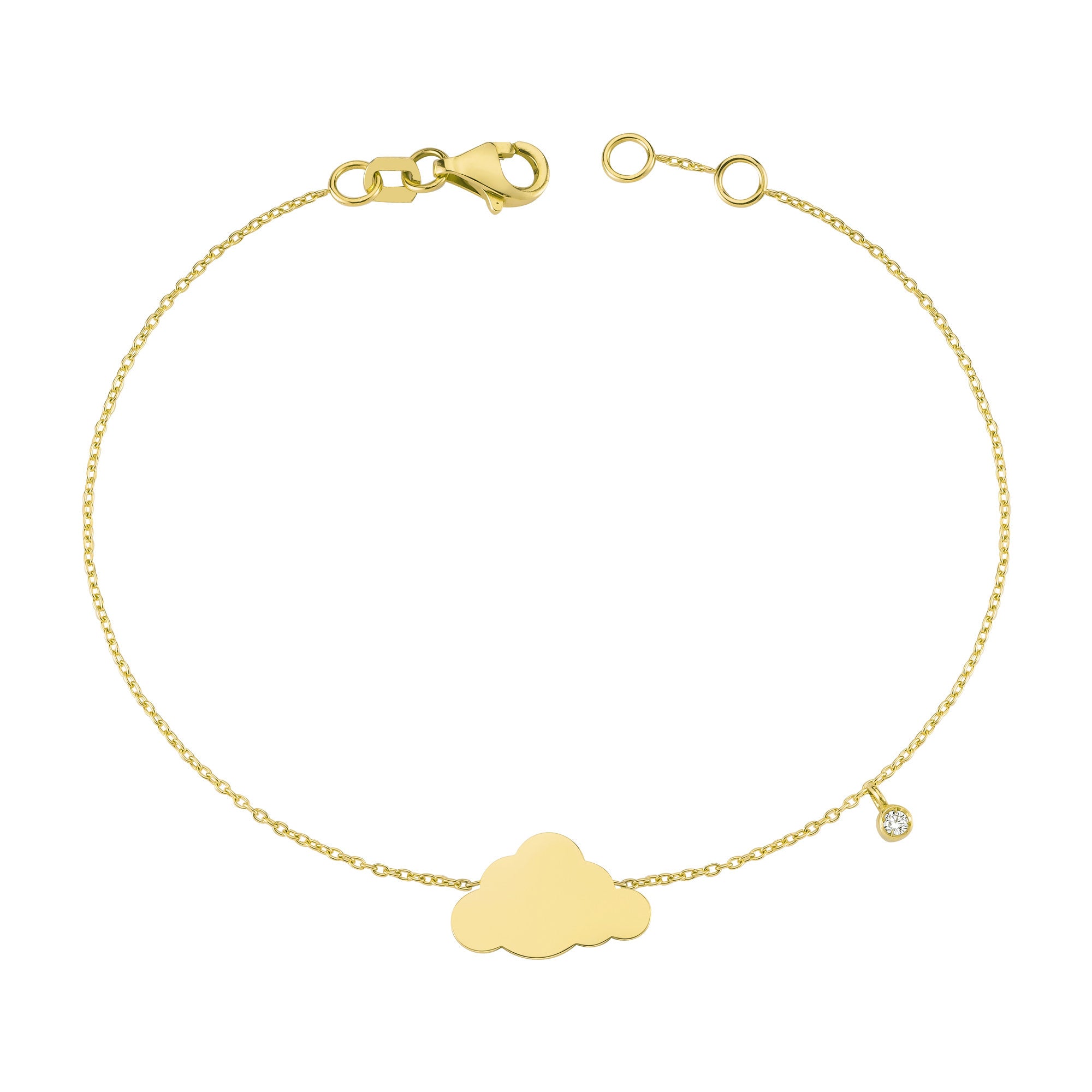 Solid Gold Cloud Bracelet with Single Diamond