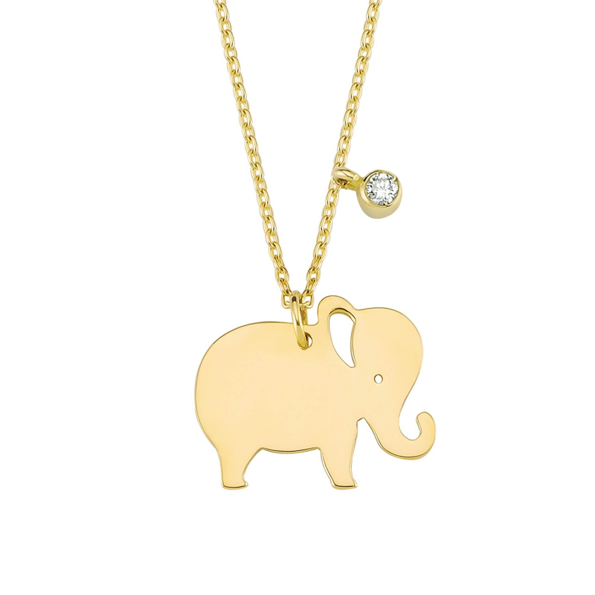 Solid Gold Elephant Charm Necklace with Diamond Chain