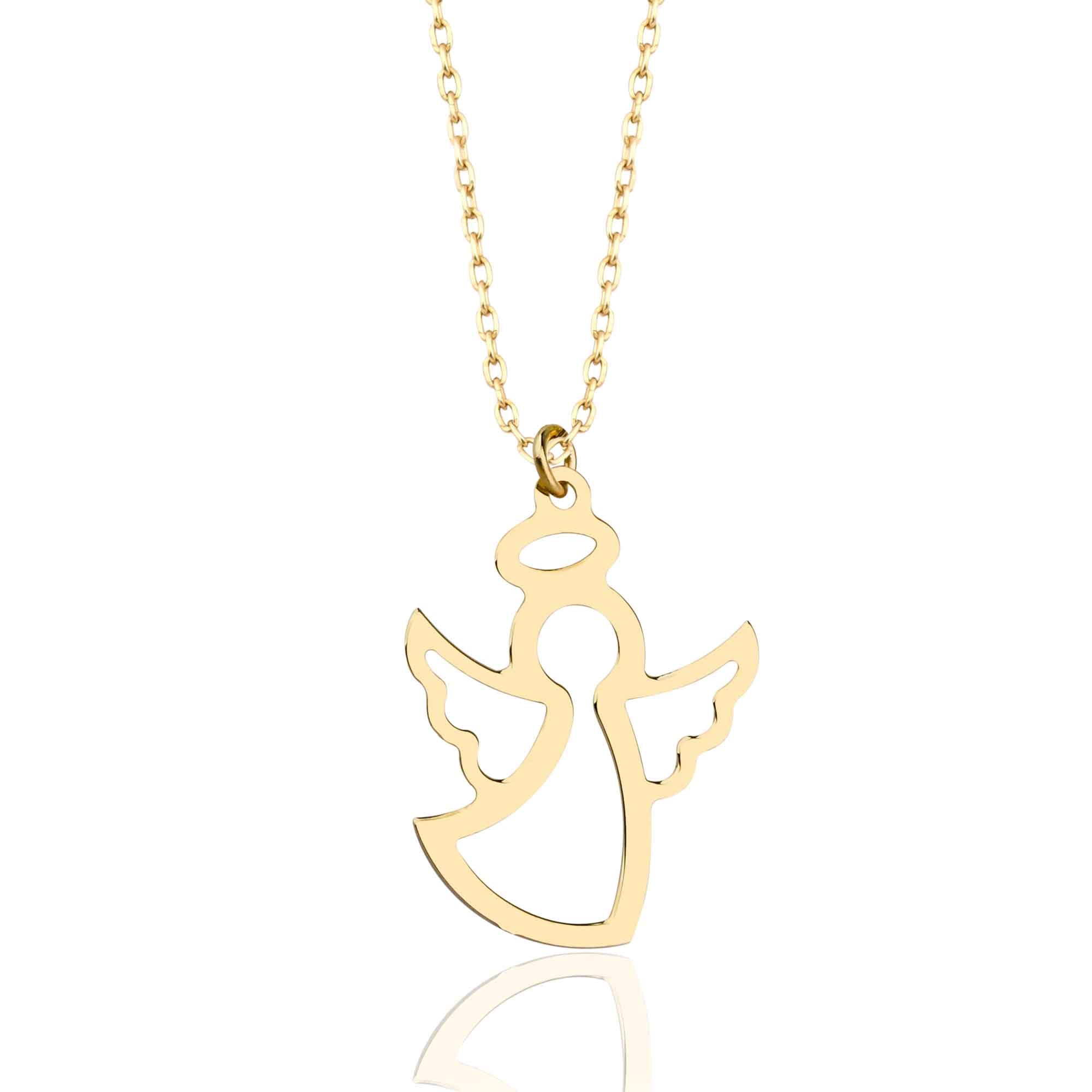 Solid Gold Flying Angel Charm Necklace