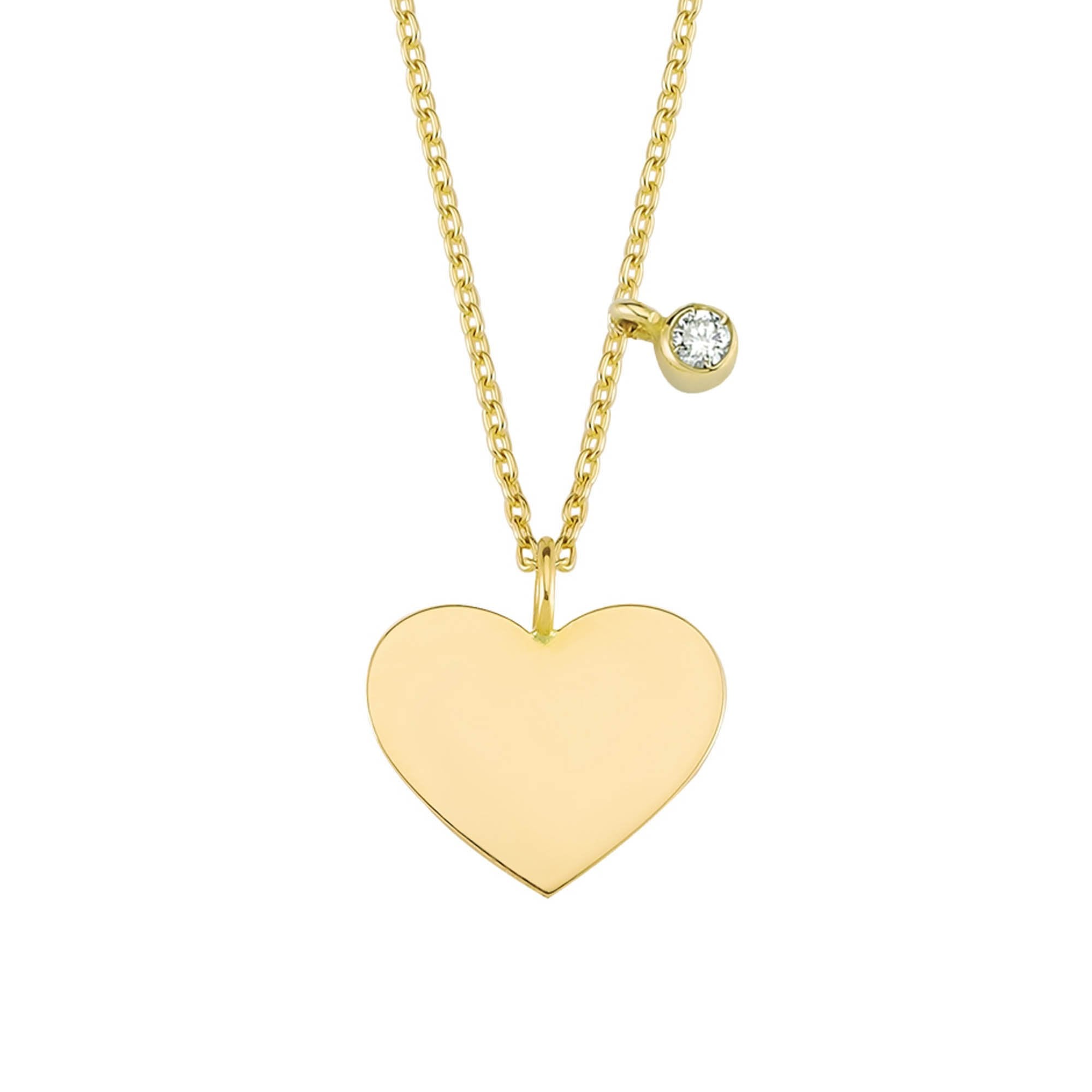 Solid Gold Heart Charm Necklace with Bezel Diamond