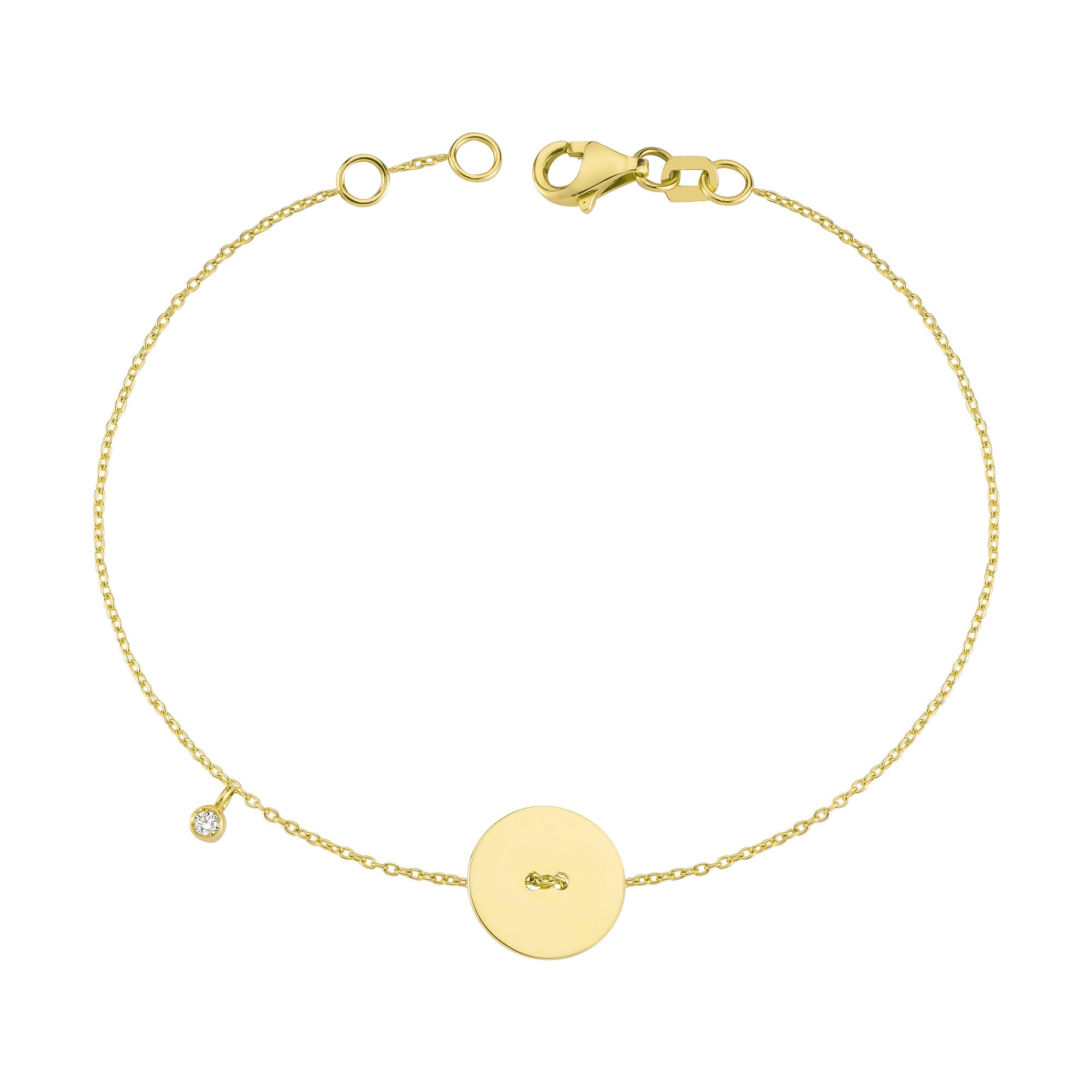 Solid Gold Round Charm Bracelet with Diamond