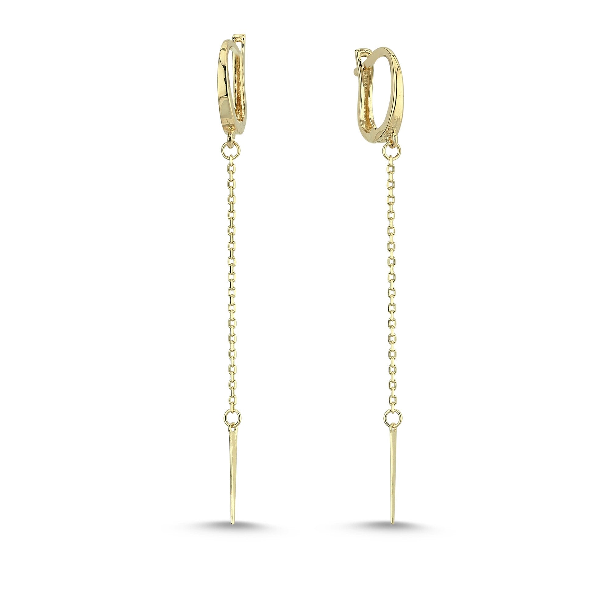 Spike Long Chain Earrings in Gold