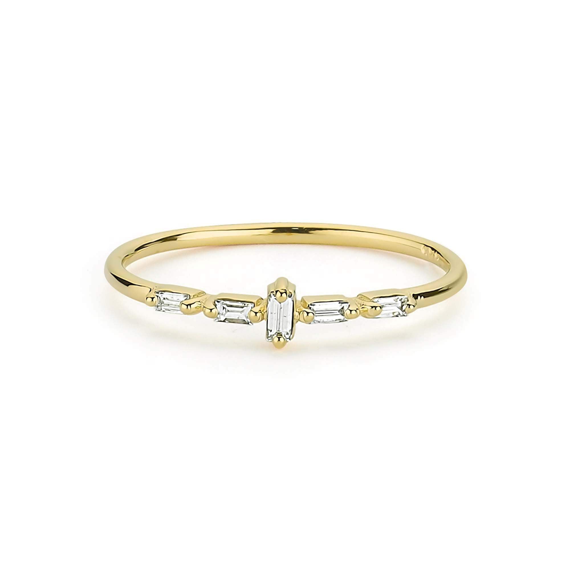 Thin Baguette Diamond Stackable Ring in Gold