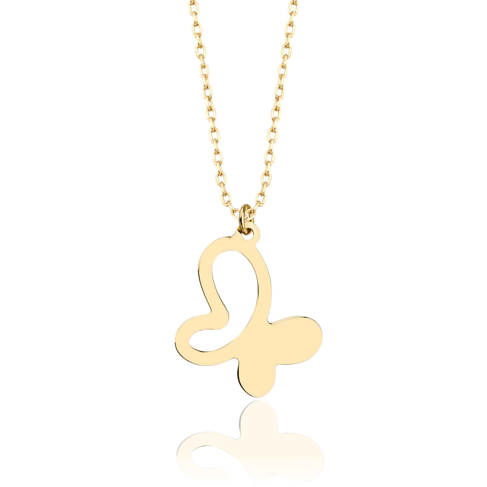 Thin Butterfly Charm Necklace in Solid Gold