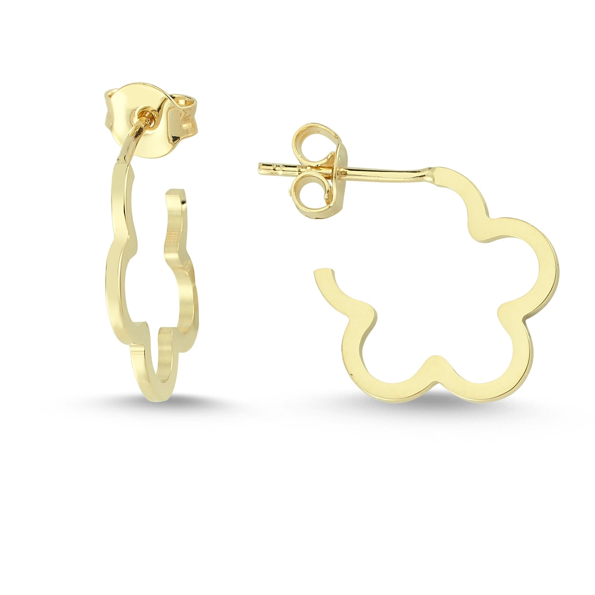 Thin Clover Half Hoop Earrings in Solid Gold