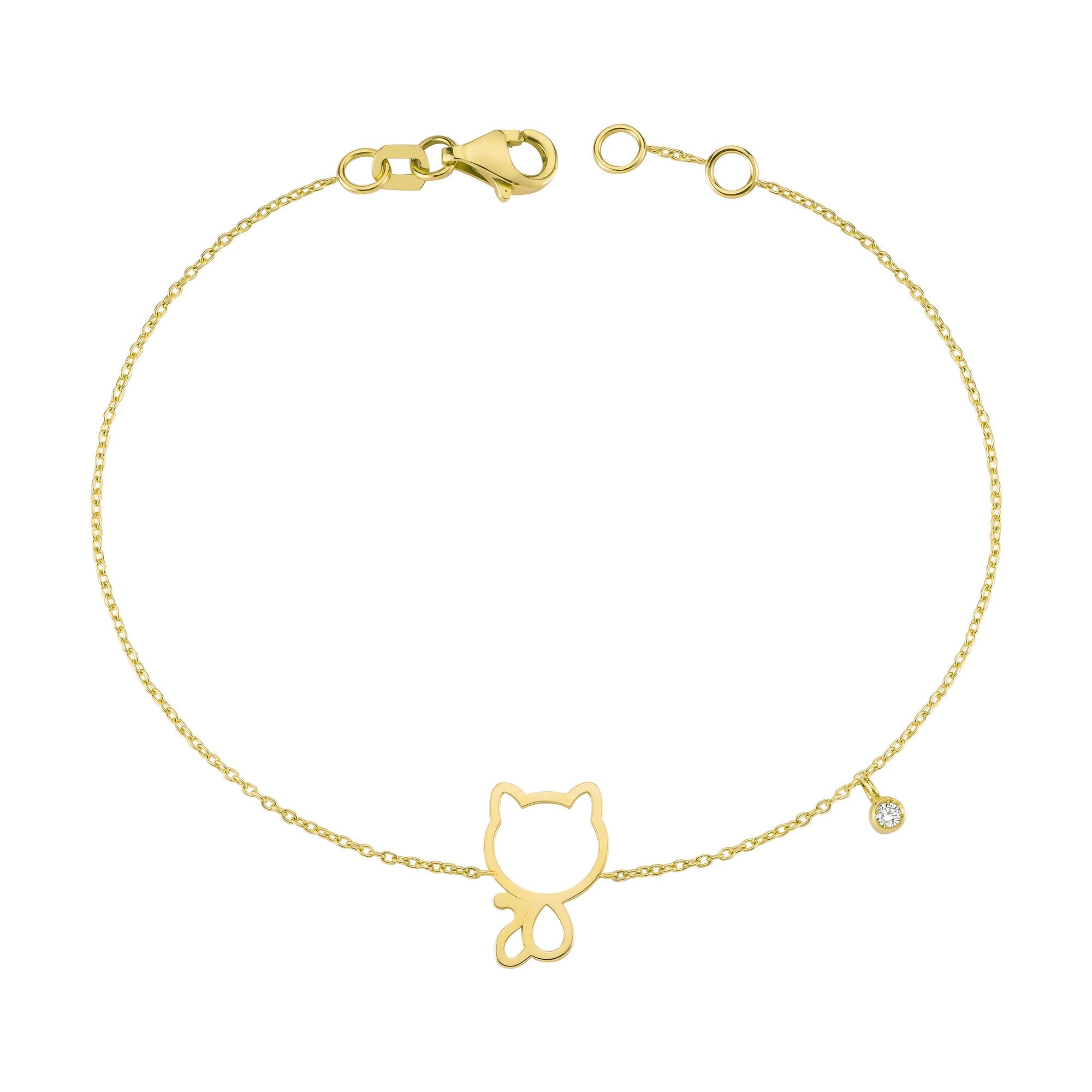 Thin Gold Cat Charm Bracelet with Adjustable Chain