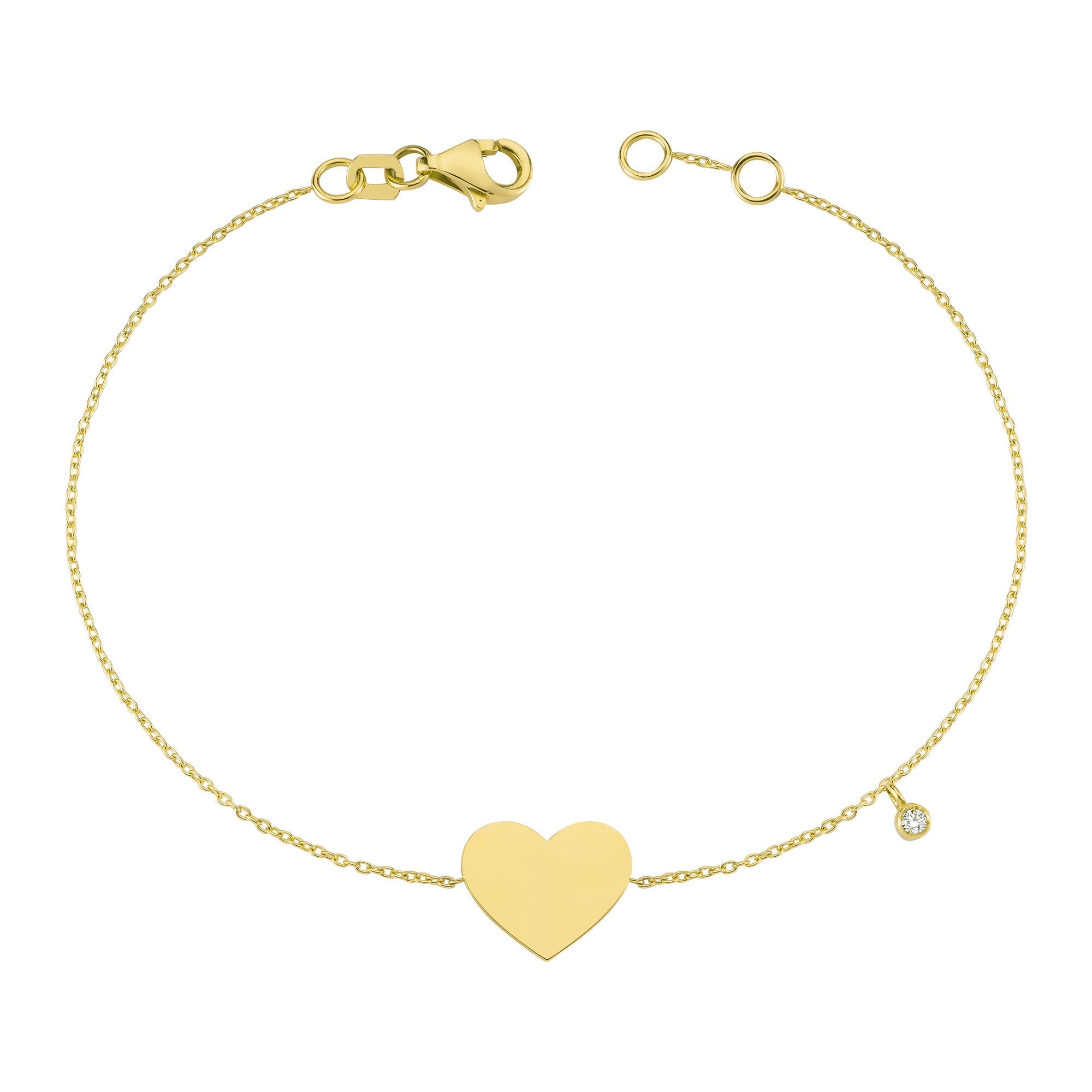 Thin Heart Bracelet with Diamond in 14k Gold