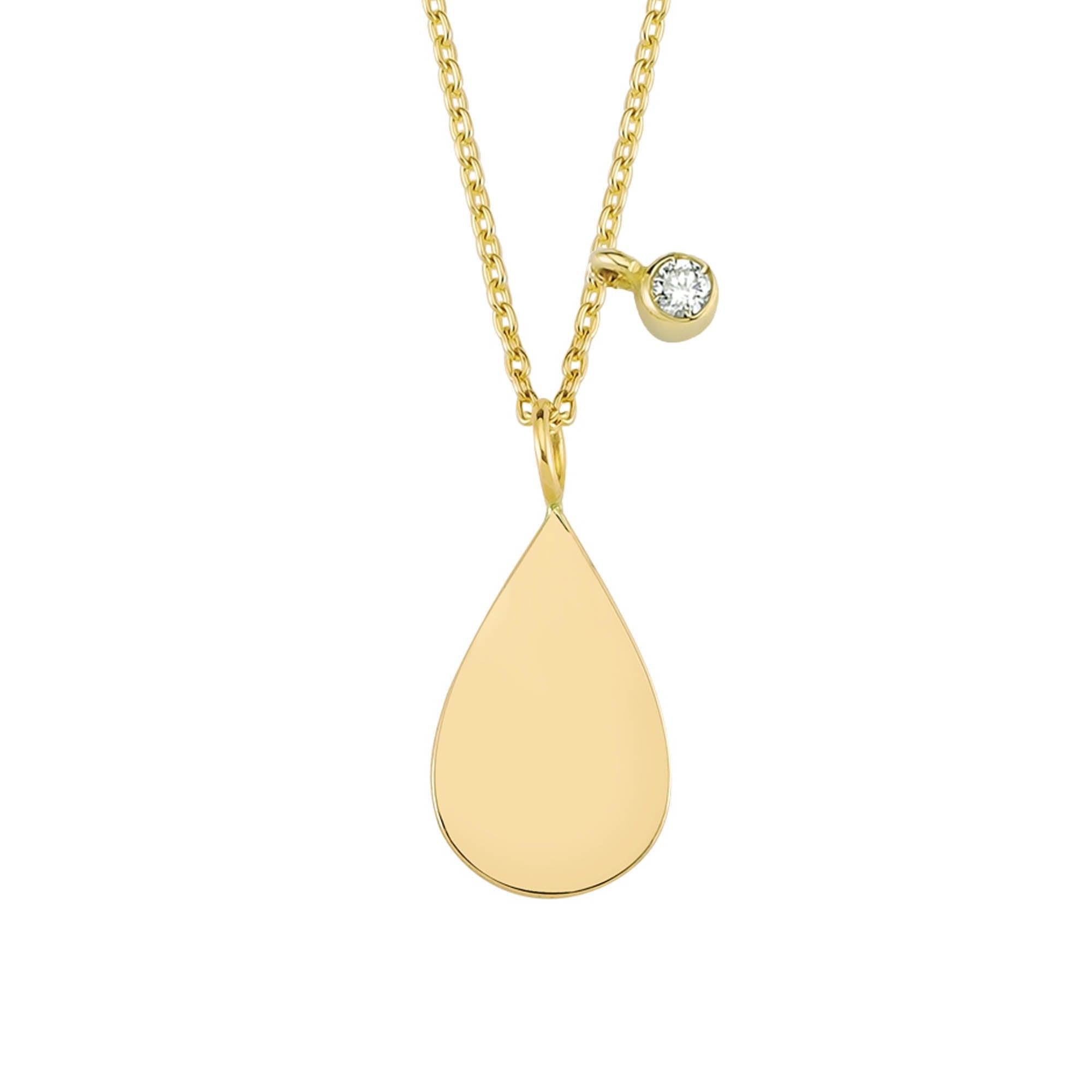 Thin Plain Gold Pear Shape Charm Necklace with Real Diamond