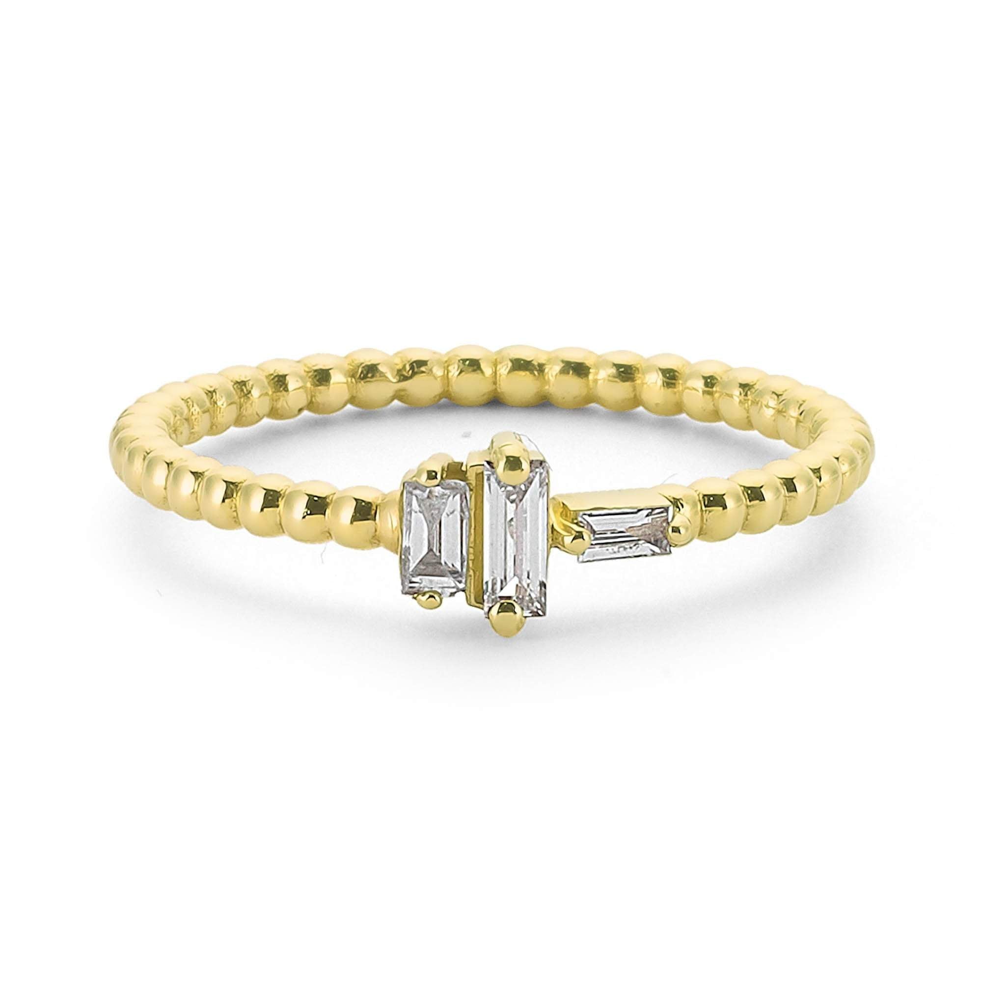 Three Stone Baguette Diamond Ring in Real Gold