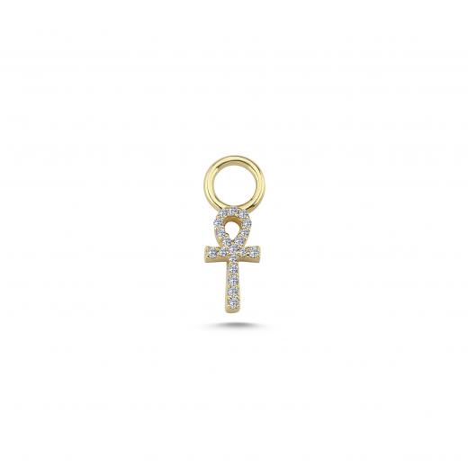 Tiny Ankh Symbol Charm with Diamond