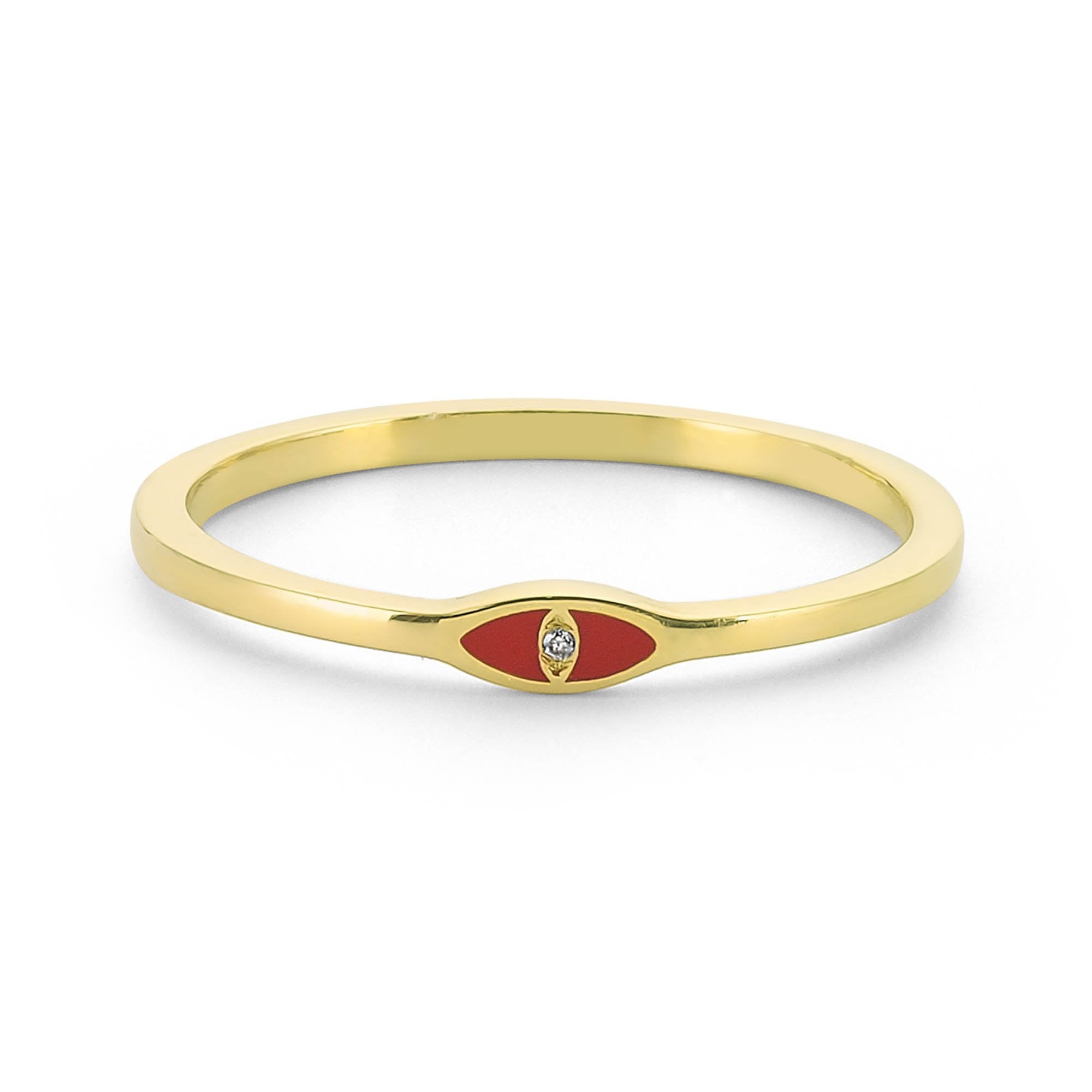Tiny Diamond Red Enamel Stacking Ring in Gold