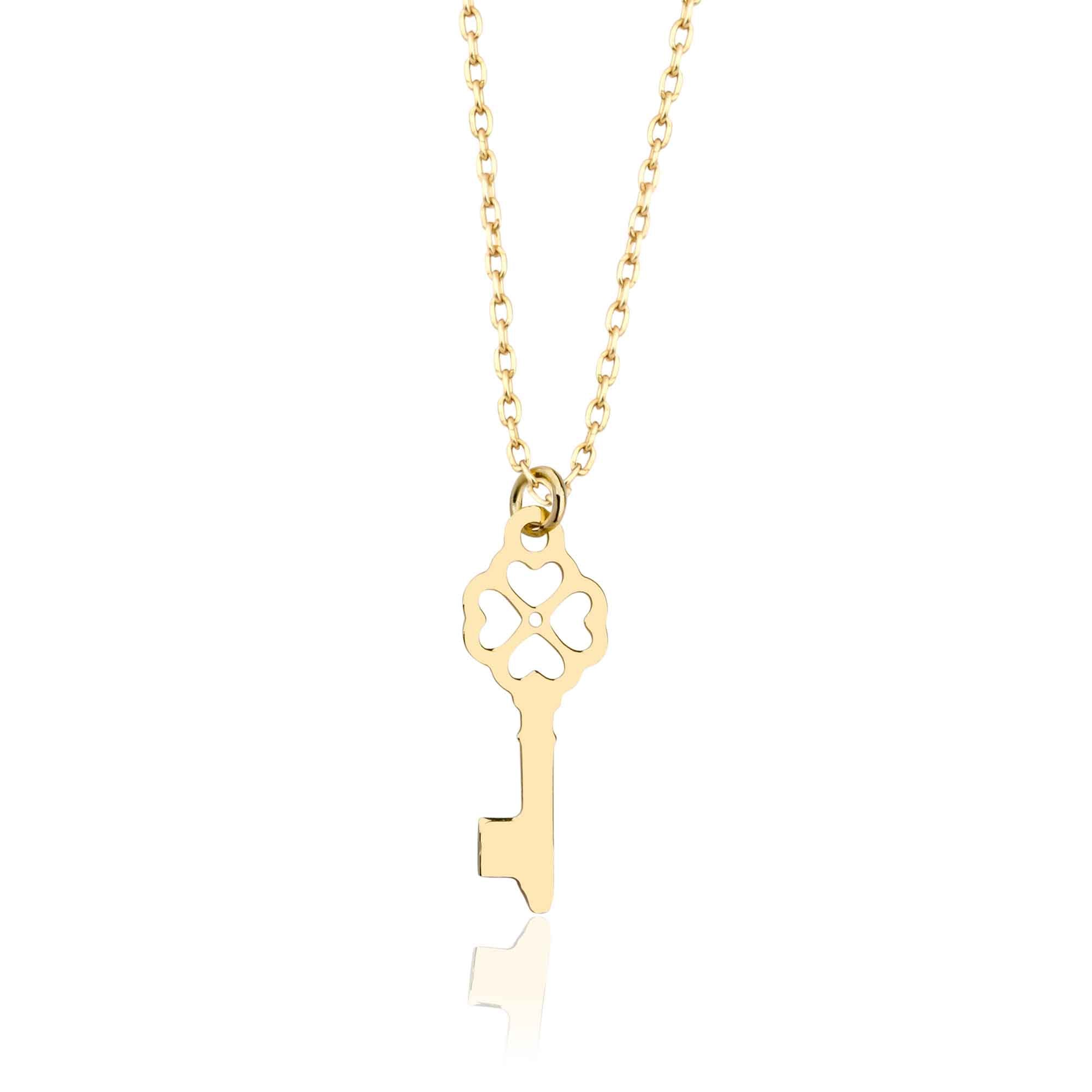 Tiny Key Charm Pendant in Real 14k Gold