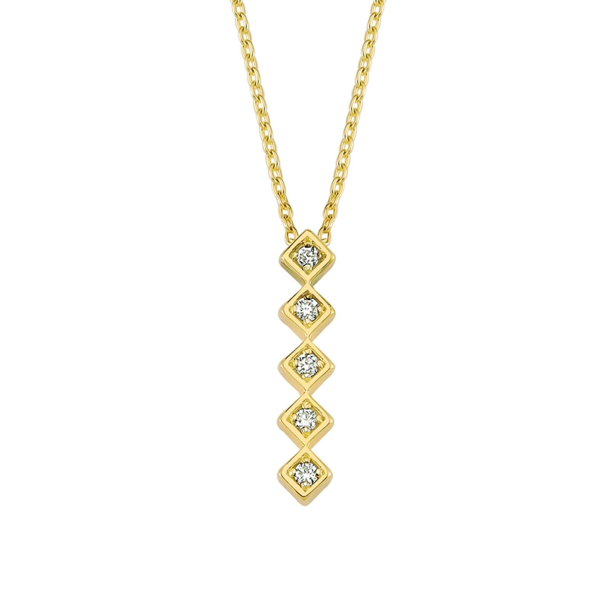Tiny Vertical Square Charm Necklace with Real Diamond