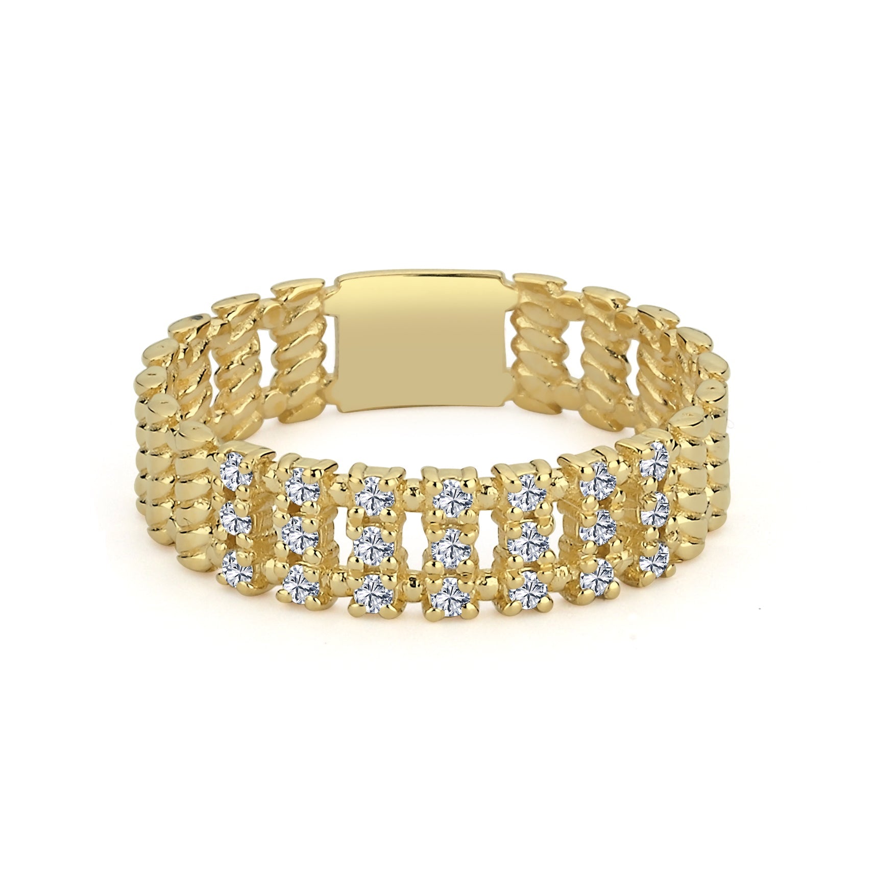 Trible Row Diamond Wedding Band Ring