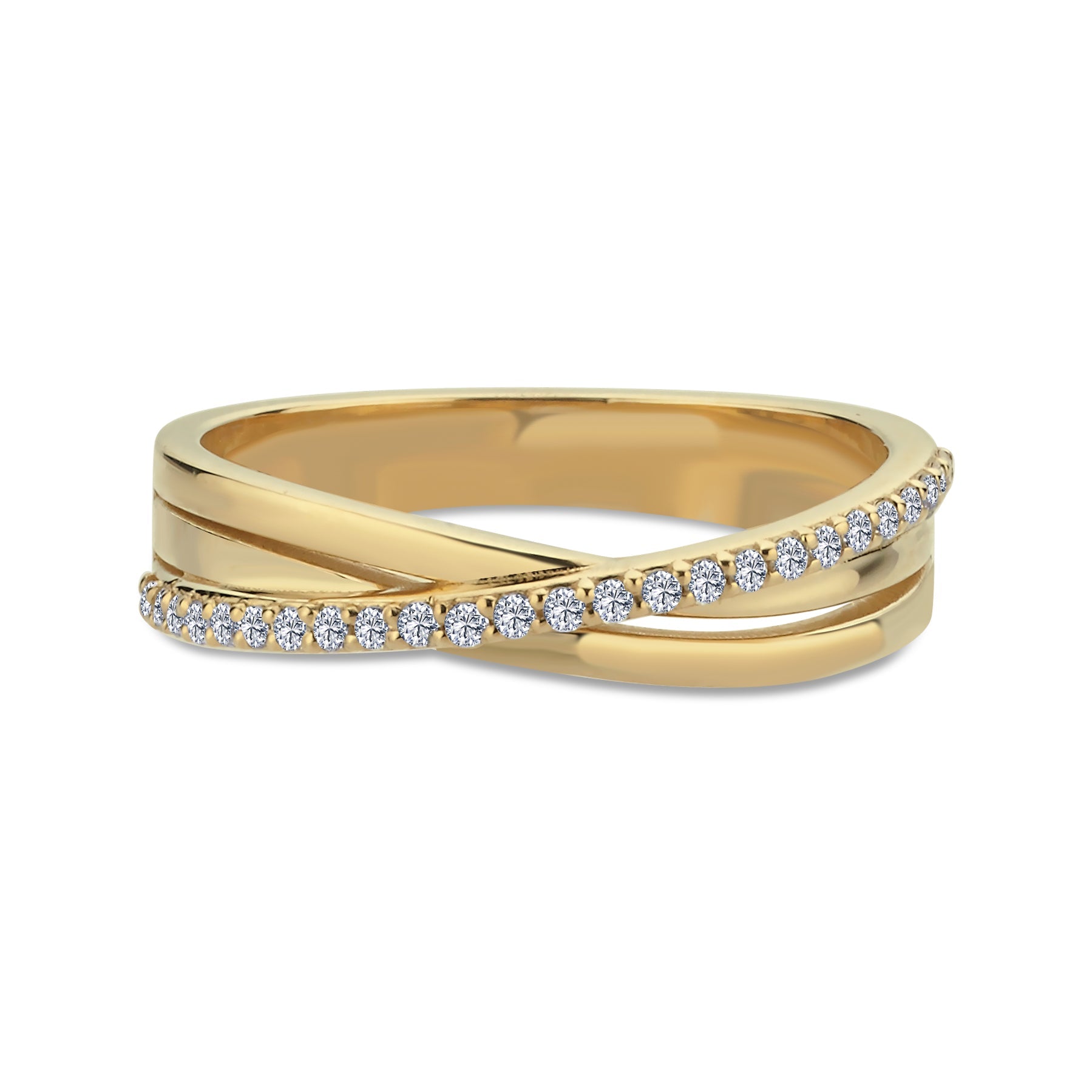 Triple Crossover Ring with Pave Diamond