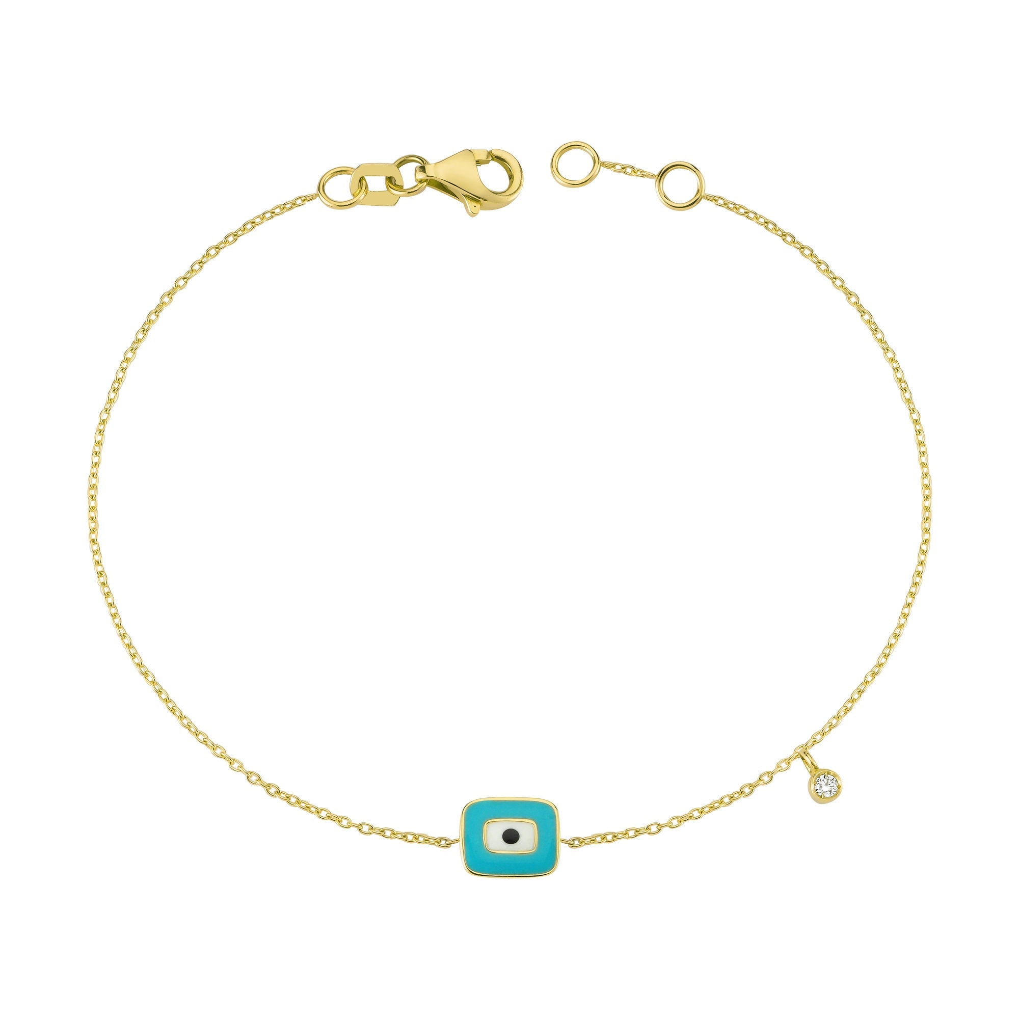 Turquoise Color Evil Eye Chain Bracelet with Diamond
