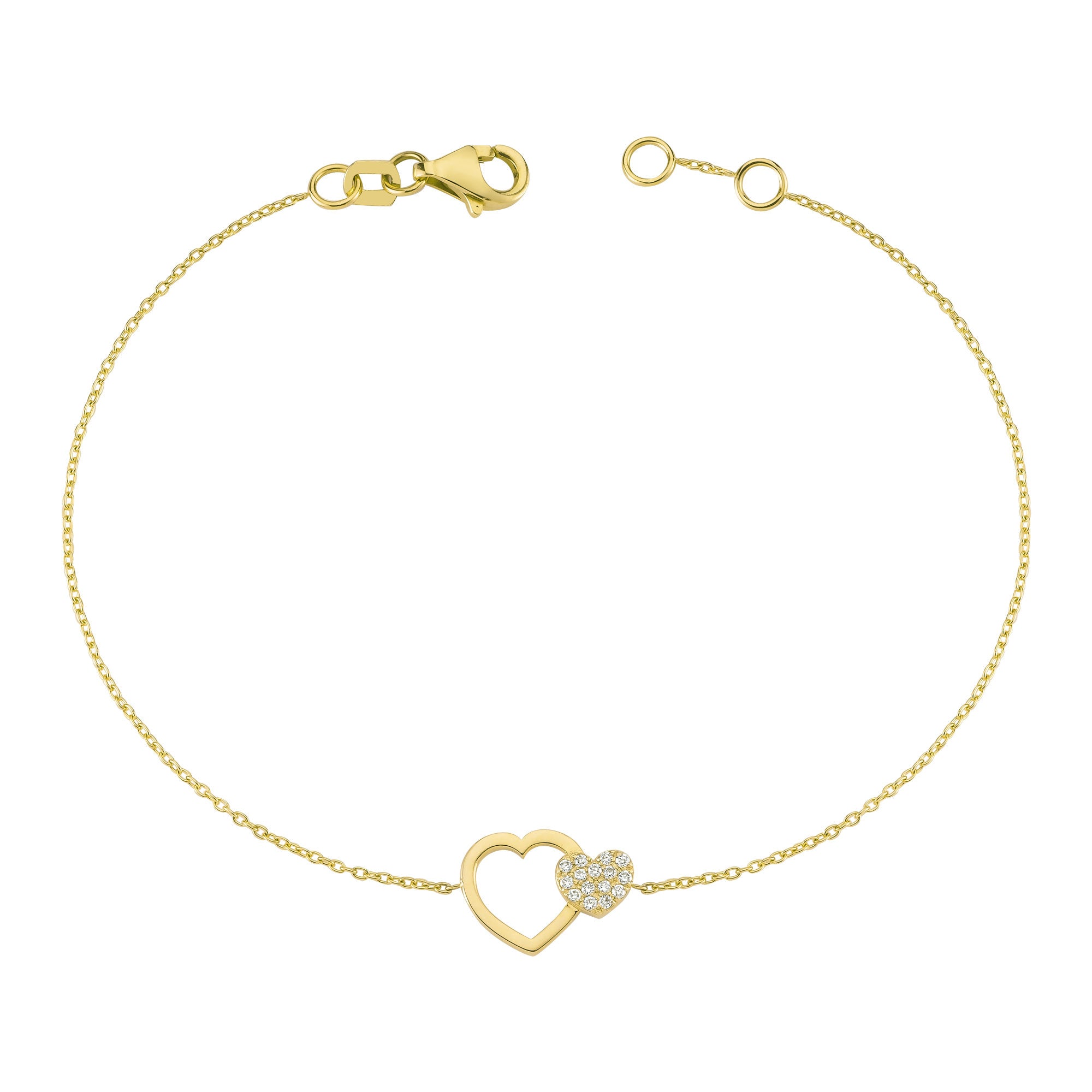 Twin Heart Chain Bracelet with Pave Diamond in Gold