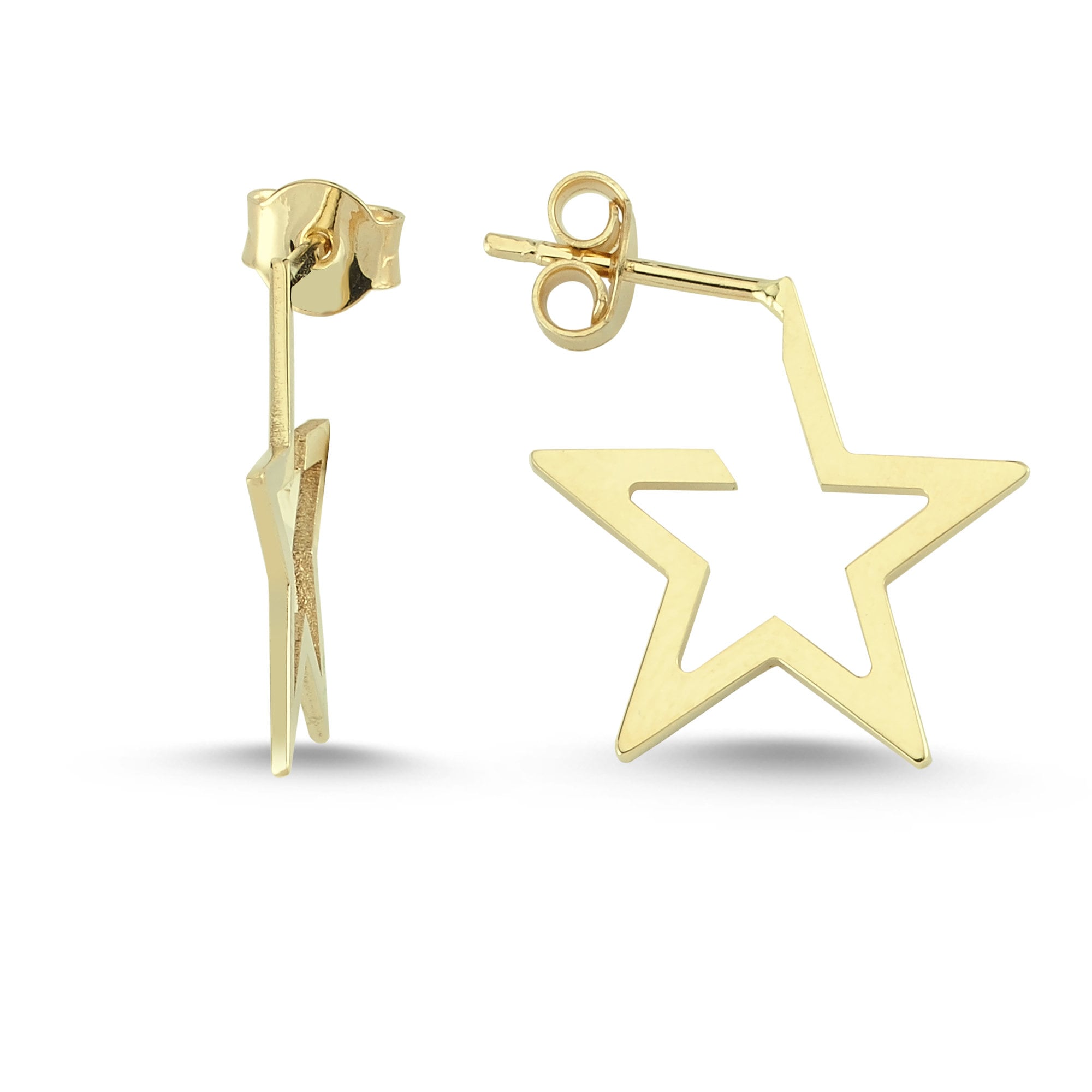 Unique 14k Gold Star Hoop Earrings