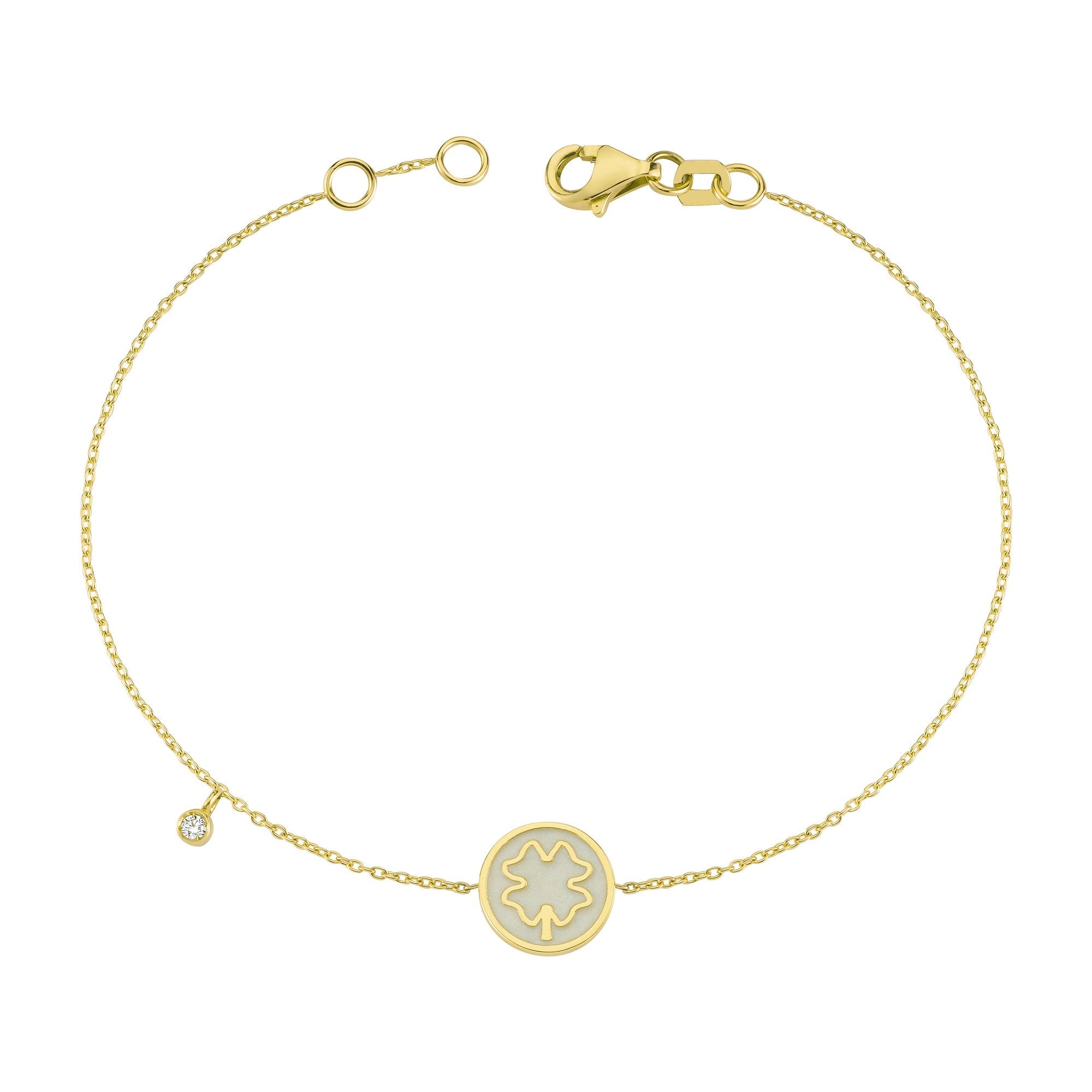 Unique Clover Bracelet with White Enemal and Diamond