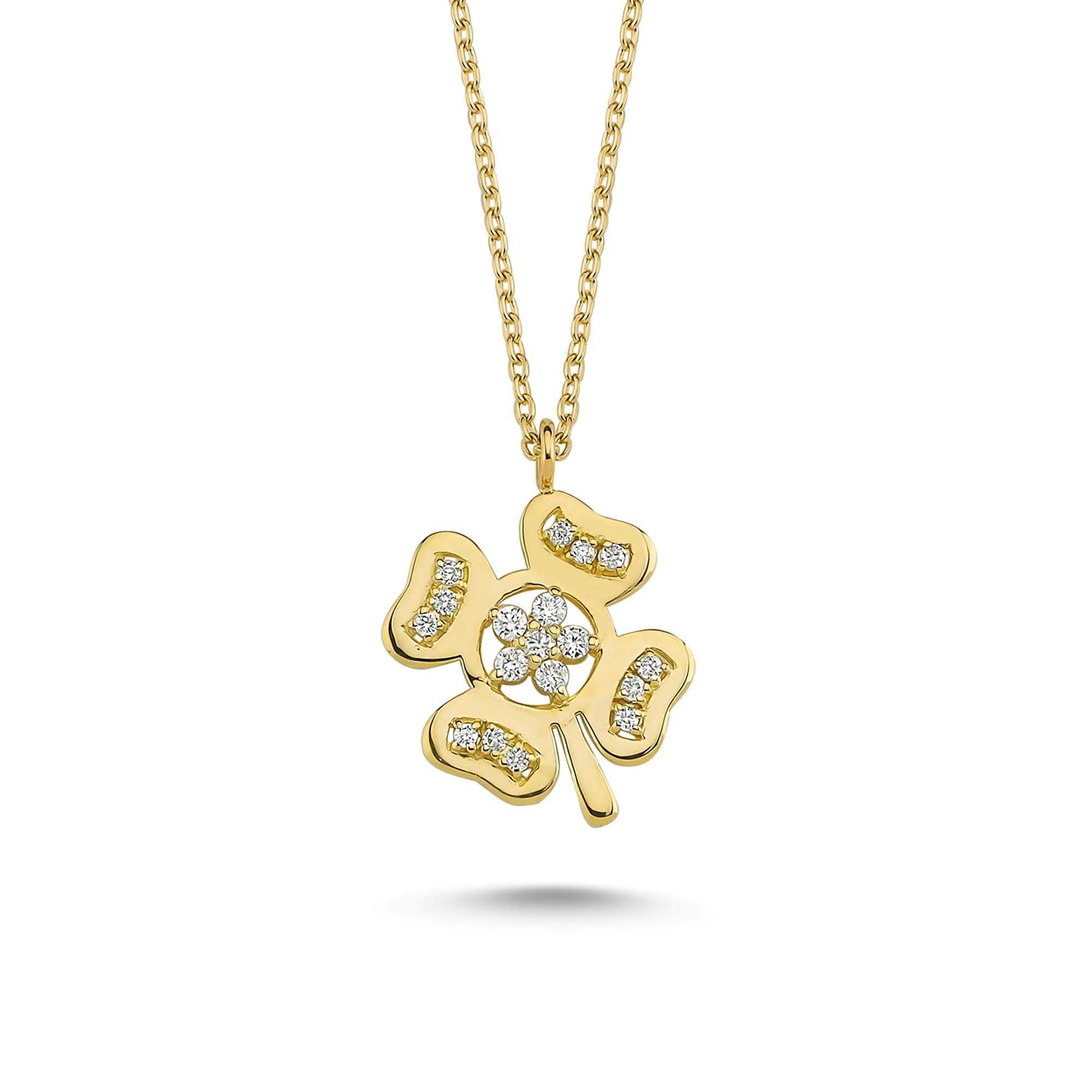 Unique Clover Pendant Necklace with Gold and Diamond