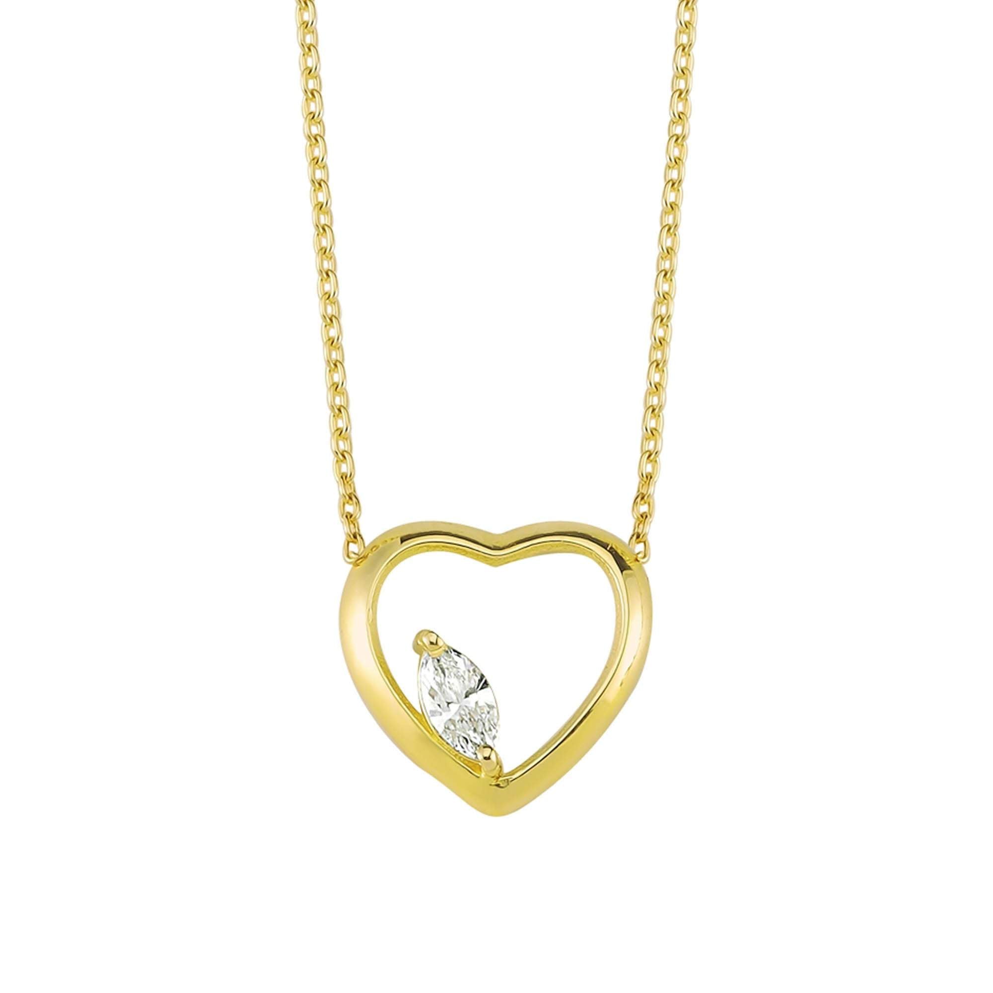 Unique Heart Necklace with Single Marquise Diamond