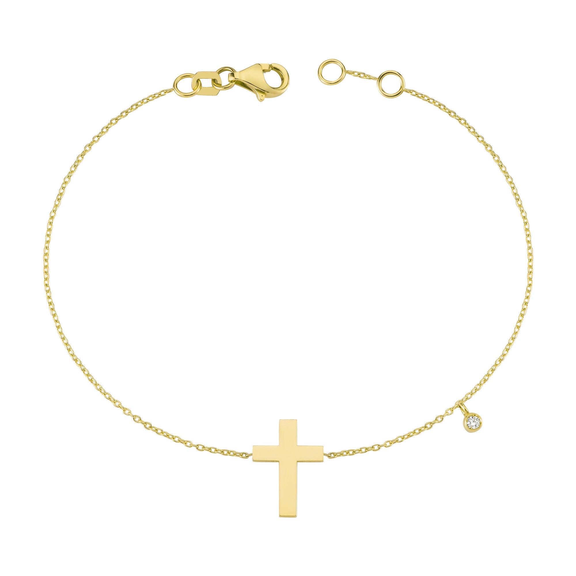 Vertical Cross Charm Bracelet with Diamond in 14k